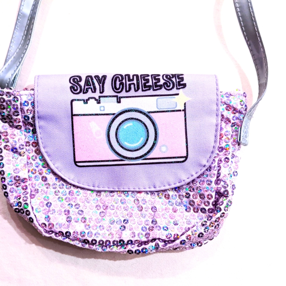 Kids Lilac Sequins "Cheese" Purse, Adjustable Strap 8.5" x 5.5" x 2"